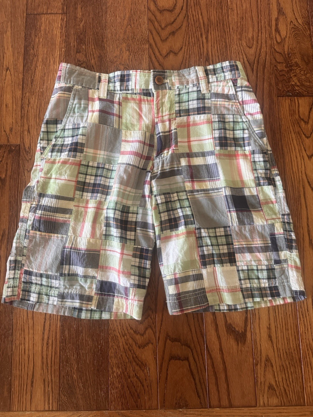 Izod Saltwater Shorts Men's 30 Patchwork Plaid Cotton Preppy Summer Pockets